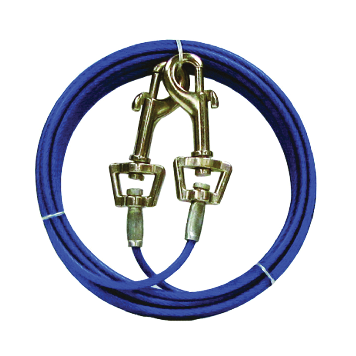 Boss Pet PDQ Q231500099 Pet Tie-Out Belt with Twin Swivel Snap, 15 ft L Belt/Cable, For: Medium Dogs Up to 35 lb, Blue