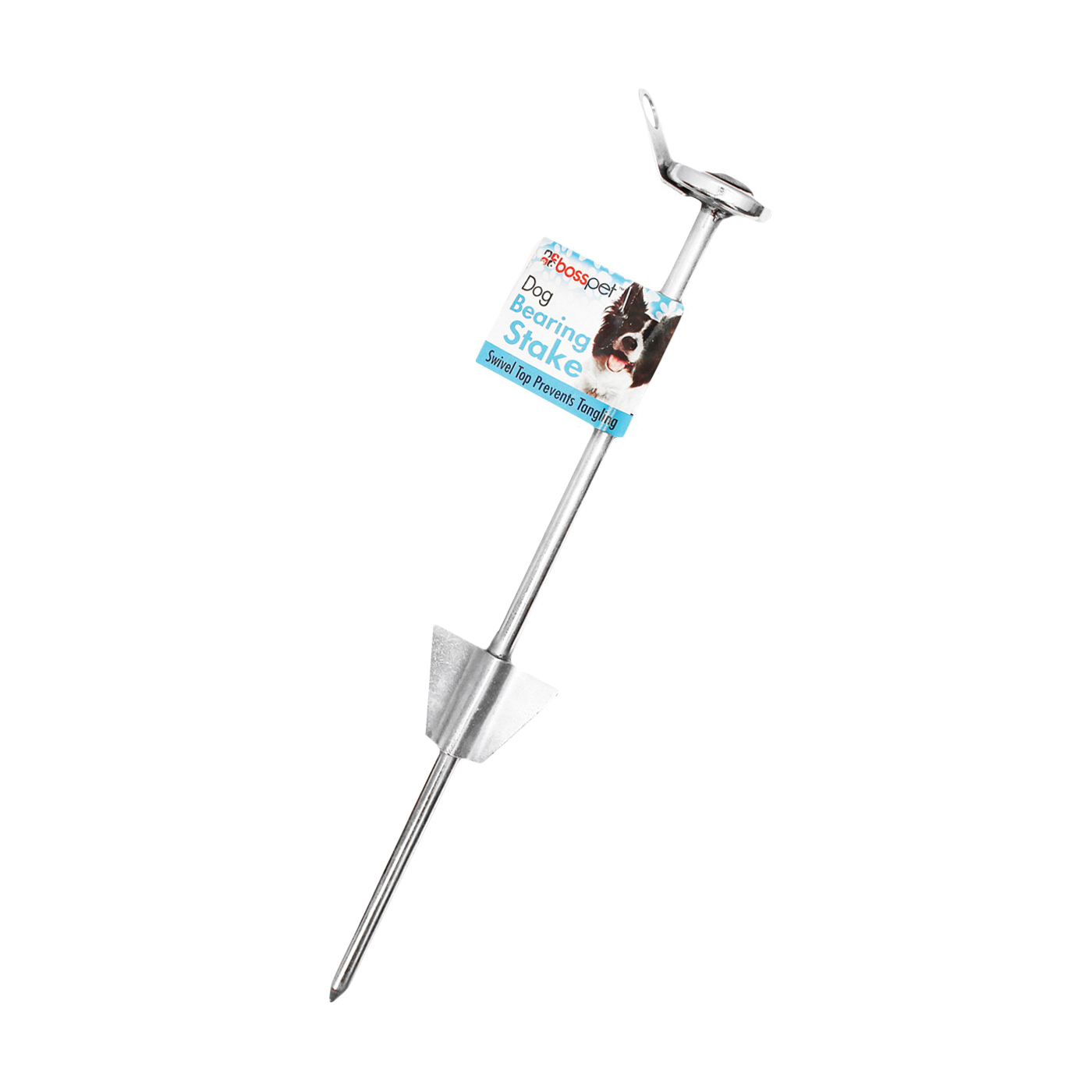 Boss Pet PDQ Q250700099 Bearing Tie-Out Stake, Rust-Resistant, 16 in L Belt/Cable, Silver