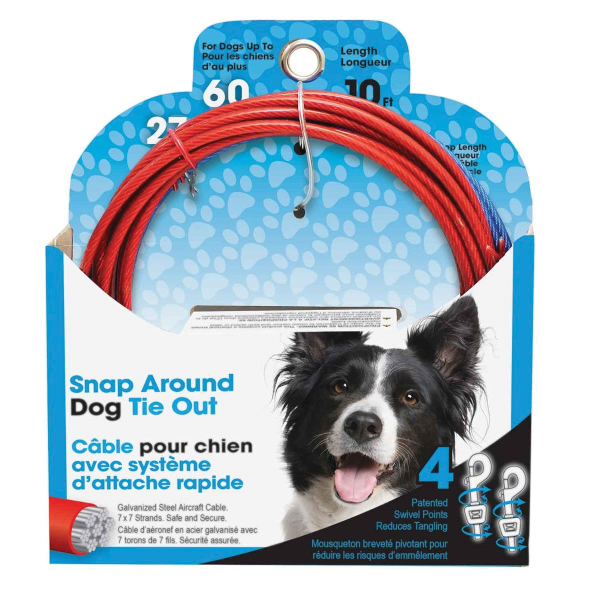 Boss Pet PDQ Q251500099 Pet Tie-Out Belt, 10 ft L Belt/Cable, For: Large Dogs up to 60 lb, Blue