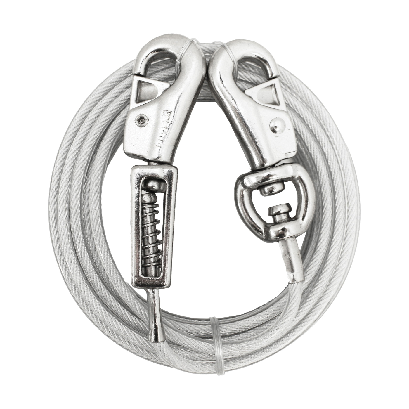 Boss Pet PDQ Q5715SPG99 Tie-Out with Spring, 15 ft L Belt/Cable, For: Extra Large Dogs Up to 125 lb, Gray