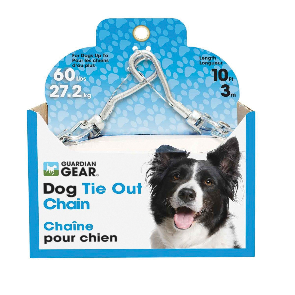 Boss Pet PDQ 43710 Pet Tie-Out Chain, Twist Link, 10 ft L Belt/Cable, Steel, For: Large Dogs up to 60 lb, Silver