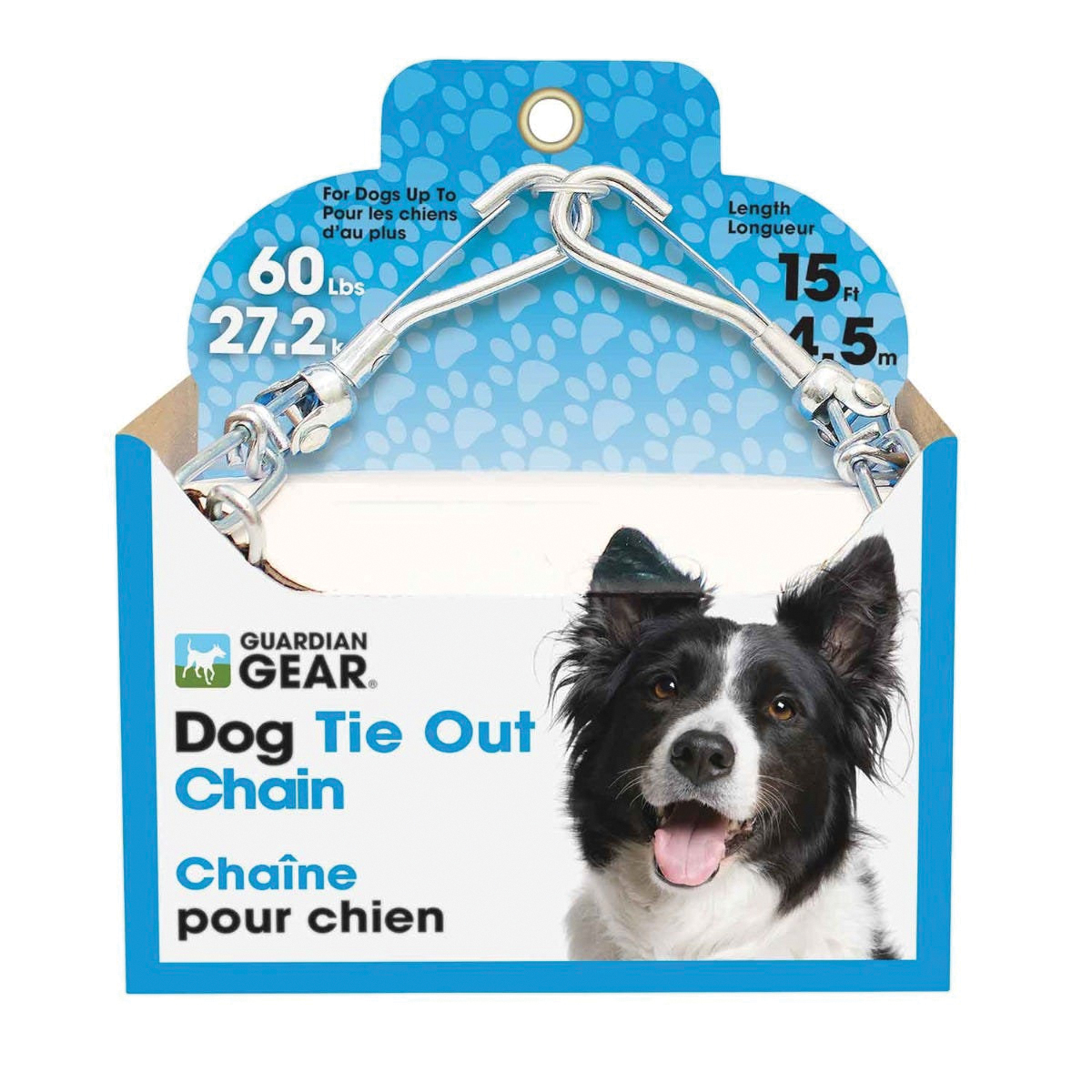 Boss Pet PDQ 43715 Pet Tie-Out Chain, Twist Link, 15 ft L Belt/Cable, Steel, For: Large Dogs up to 60 lb, Silver