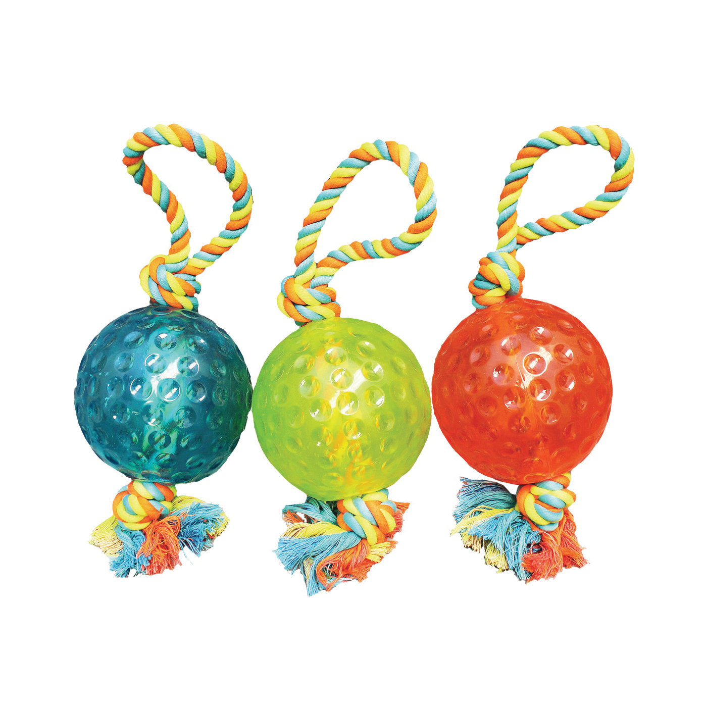 WB15527 Dog Toy, 5 in, Ball, Rope Tug Toy, Tug Ball, TPR