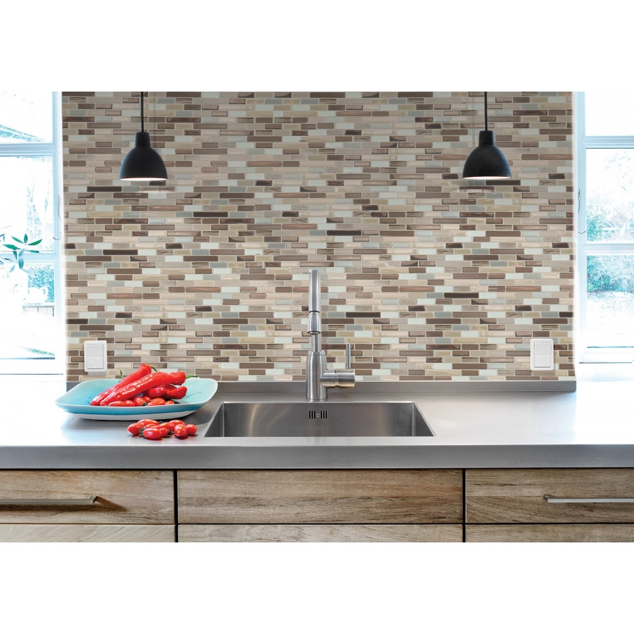 Smart Tiles SM1053-1 Mosaic Wall Tile, 10.2 in L, 9.1 in W, 1/8 in Thick, Composite Vinyl, Beige/Tan - 2