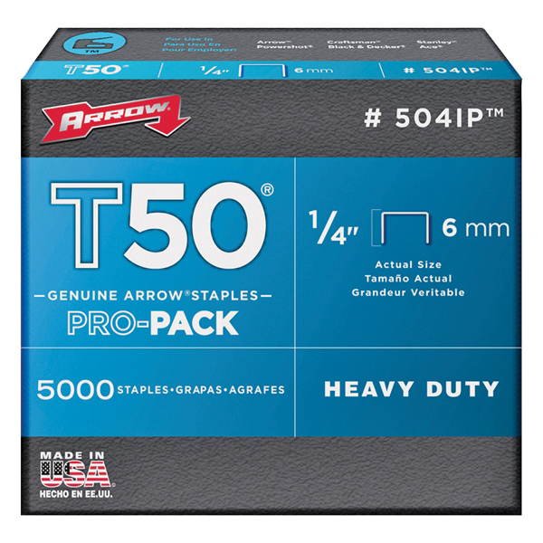 T50 Series 504IP Staple, 3/8 in W Crown, 1/4 in L Leg, Steel, Galvanized