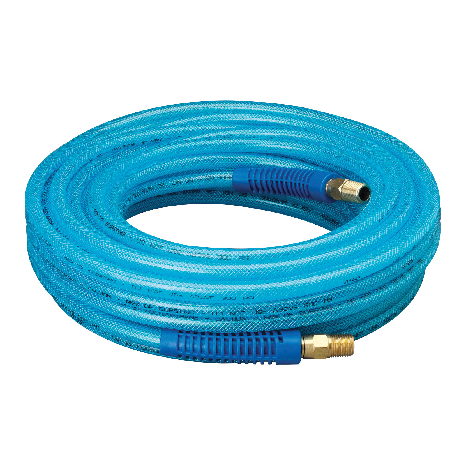 12-50E Air Hose, 1/4 in OD, 50 ft L, MNPT, 300 psi Pressure, Polyurethane, Blue