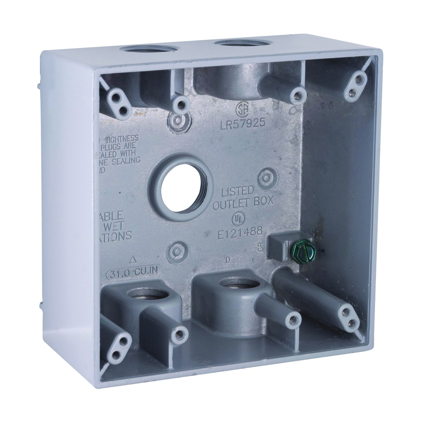 5337-5 Weatherproof Box, 5-Outlet, 2-Gang, Aluminum, Gray, Powder-Coated
