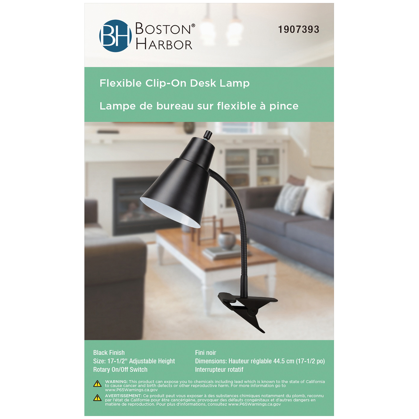 Boston Harbor TL-CL-170-BLACK3 Flexible Clip-On Desk Lamp, 120 V, 60 W, 1-Lamp, CFL Lamp, Black Fixture, Black - 2
