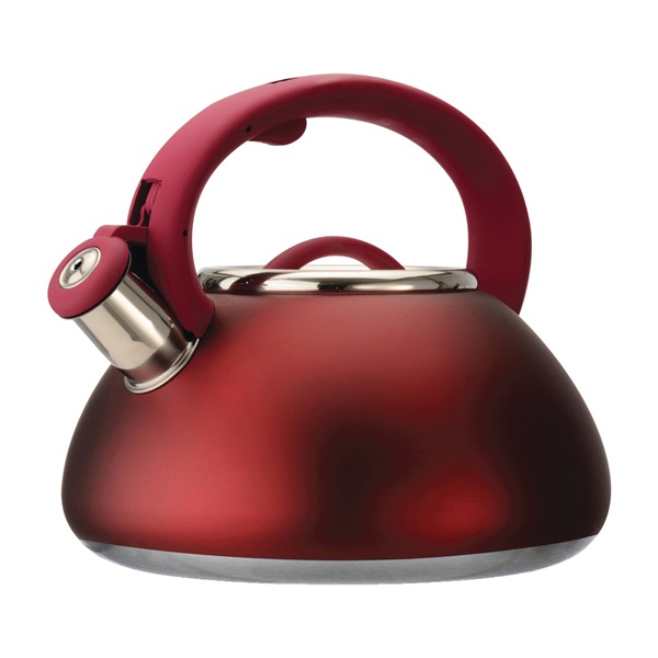 Avalon Series PAVRE-6225 Whistling Tea Kettle, 2.5 qt Capacity, Stay-Cool Handle, Steel, Red
