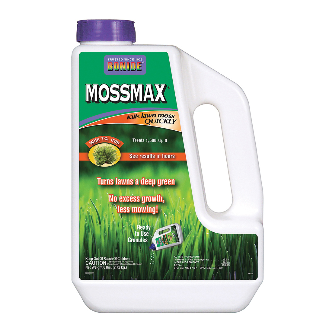 MossMax&reg; 6lb 60725 Lawn Moss Killer, Granular, Brown, 6 lb Jug