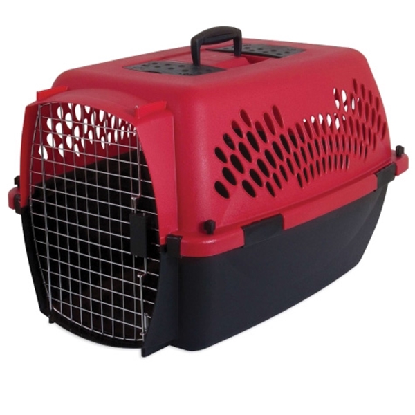 Pet Porter 21090 Fashion Pet Carrier, 26.2 in W, 18.6 in D, 16-1/2 in H, L, Plastic, Black/Deep Red