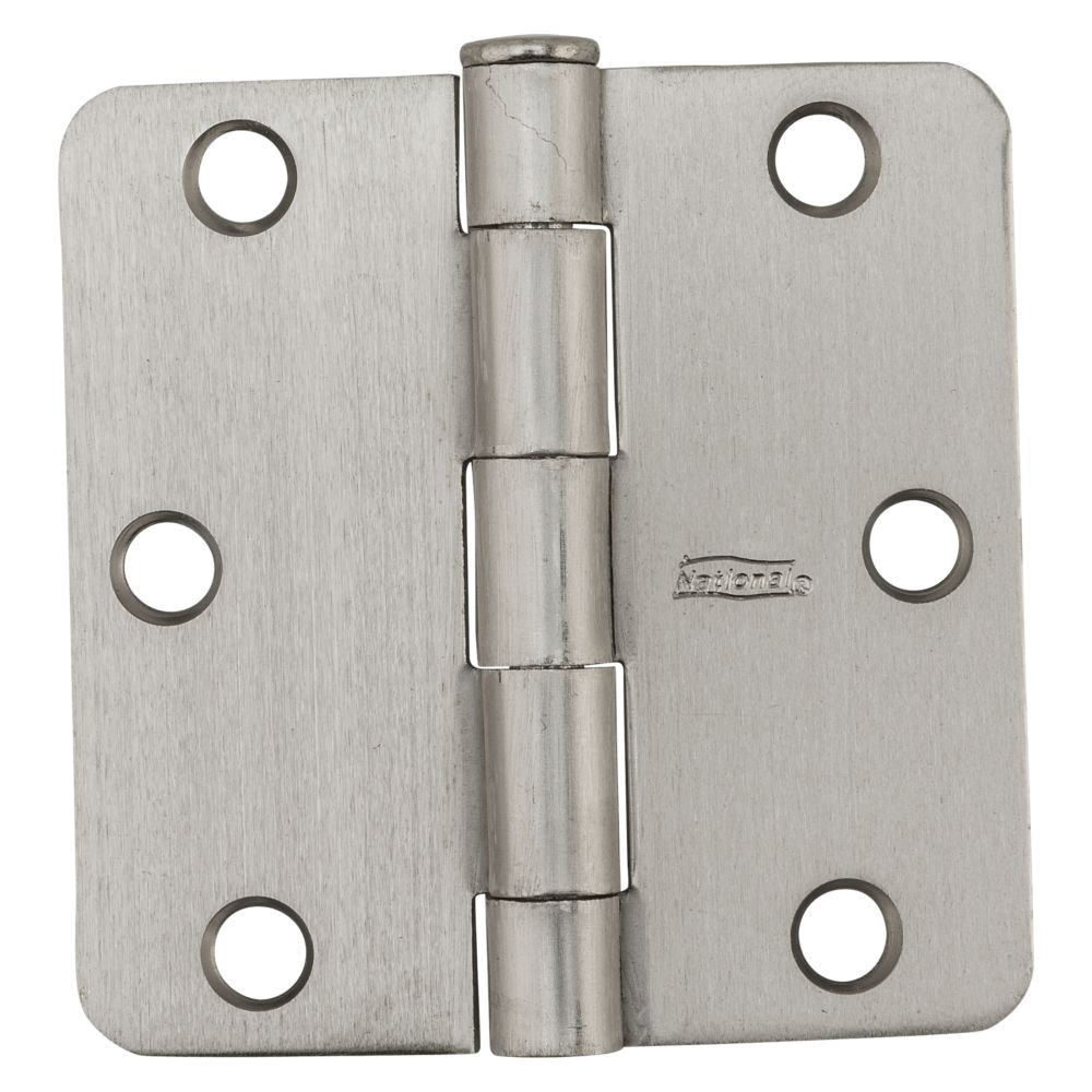 N830-247 Door Hinge, 1/4 in Corner Radius, 3 in H Frame Leaf, Steel, Satin Nickel, Non-Rising, Full-Mortise,