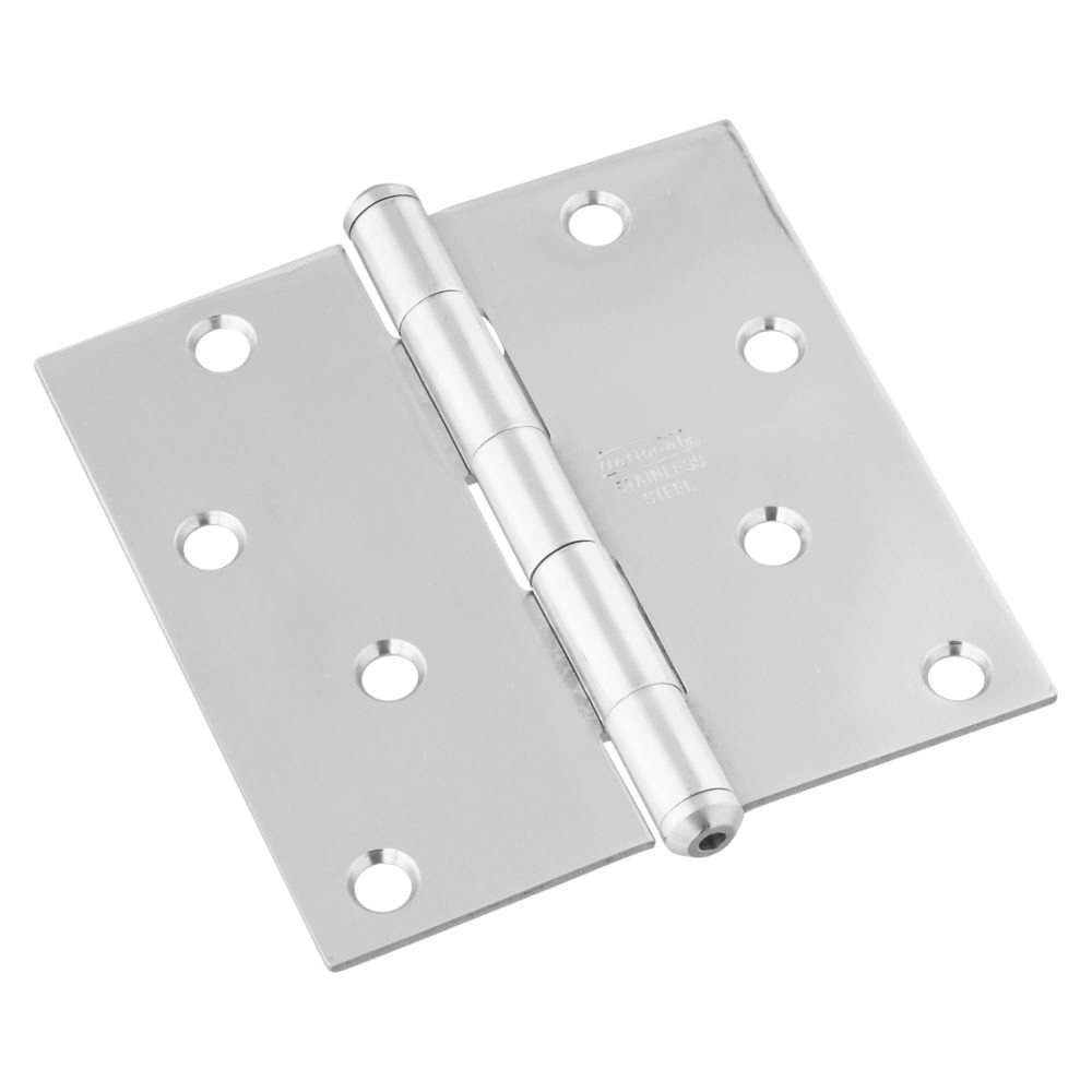 N830-276 Square Corner Door Hinge, Stainless Steel, Zinc-Plated, Non-Rising, Removable Pin, 55 lb