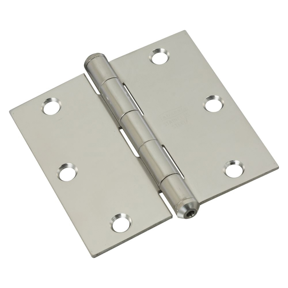 N830-277 Square Corner Door Hinge, Stainless Steel, Zinc-Plated, Non-Rising, Removable Pin, 50 lb