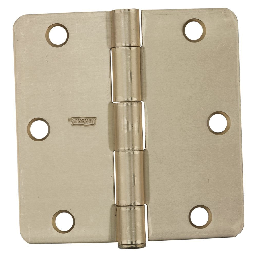 N830-227 Door Hinge, 1/4 in Corner Radius, 3-1/2 in H Frame Leaf, Steel, Satin Brass, Non-Rising, Removable Pin, Full-Mortise