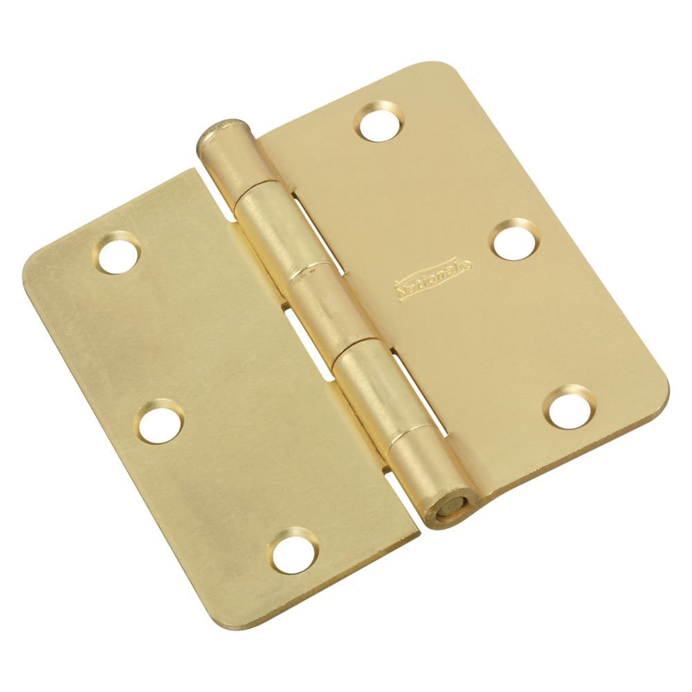 N830-229 Door Hinge, 1/4 in Corner Radius, 3 in H Frame Leaf, Cold Rolled Steel, Satin Brass, Non-Rising, Full-Mortise