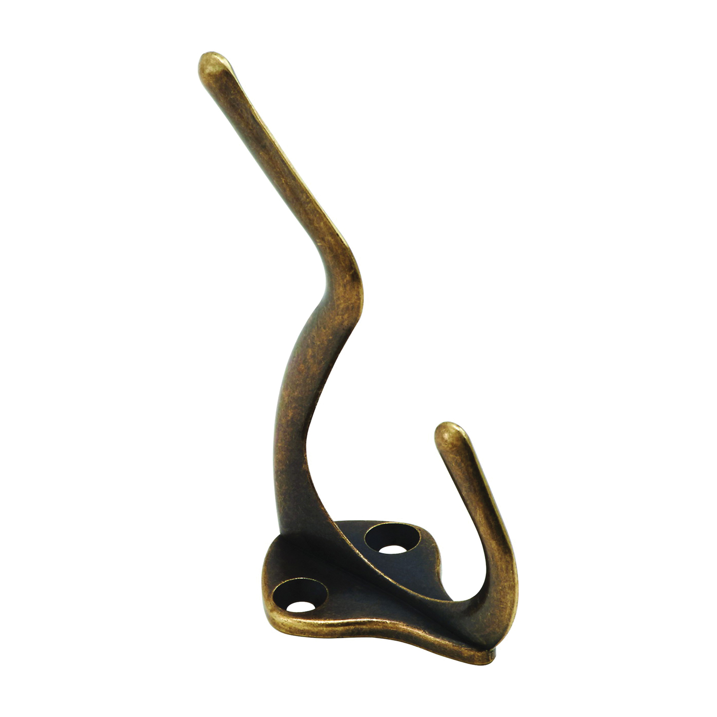 SPB1435 N830-160 Coat and Hat Hook, 2-Hook, Zinc, Antique Brass
