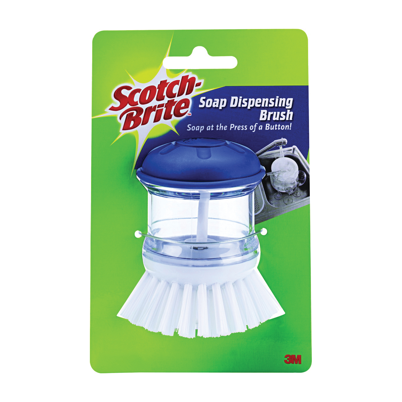 495 Soap Dispensing Brush, 4 in W Brush, 6 in L, Plastic Handle, Blue/White