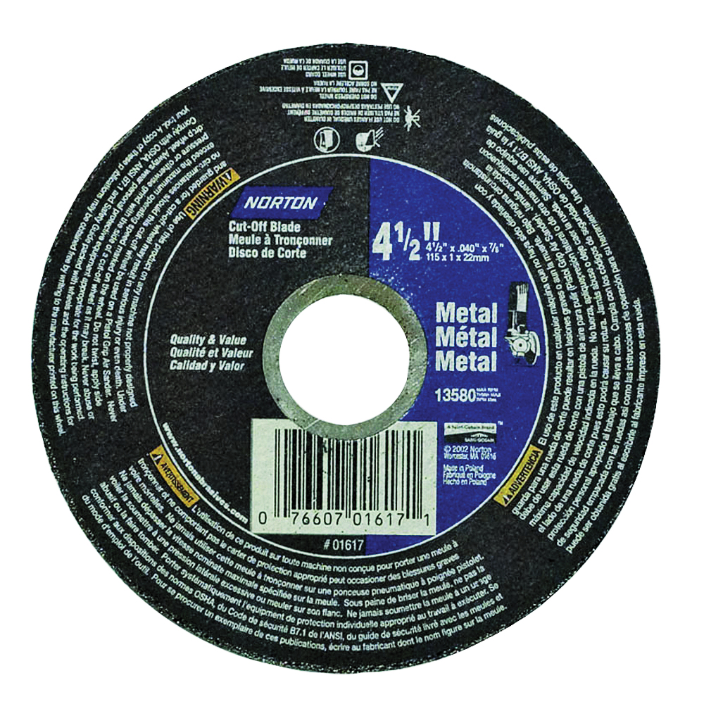 07660701617 Cut-Off Wheel, 4-1/2 in Dia, 0.04 in Thick, 7/8 in Arbor, 60 Grit, Fine, Aluminum Oxide Abrasive