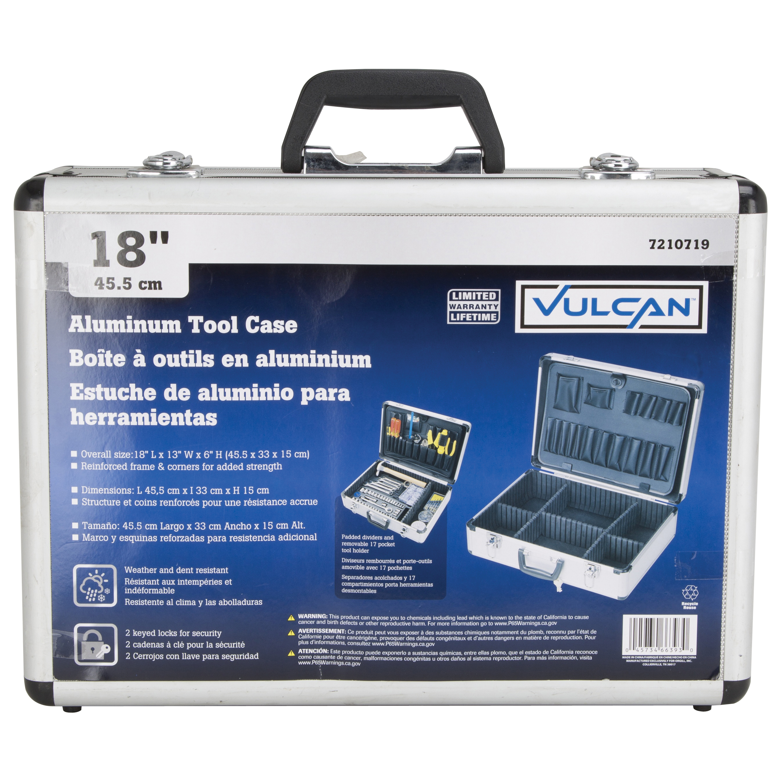 Vulcan JL-10054 Storage Box, 17 in L x 12-1/4 in W x 5 in H, Aluminum, Silver, 18 in L x 13 in W x 6 in H Outside