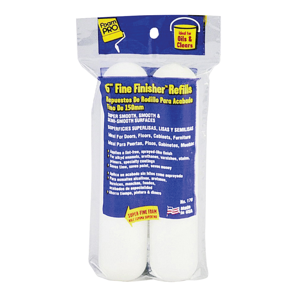 176 Fine Finish Roller Refill, 3/8 in Thick Nap, 6 in L, Foam Cover