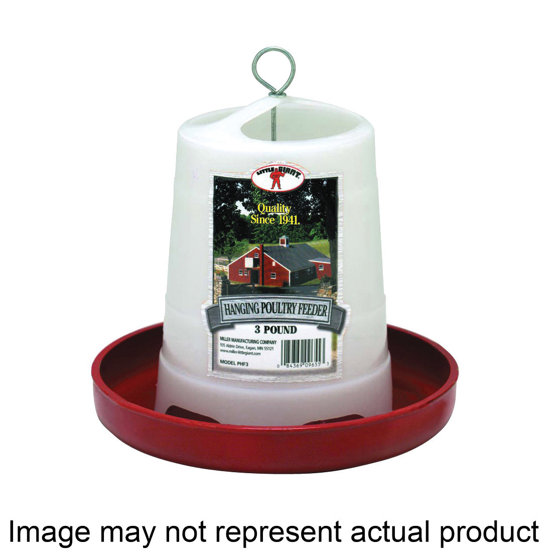 PHF3 Poultry Feeder, 3 lb Capacity, Plastic, White/Red, Hanging Mounting