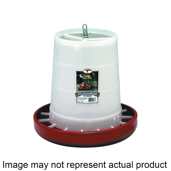 PHF22 Poultry Feeder, 22 lb Capacity, Plastic, White/Red, Hanging Mounting