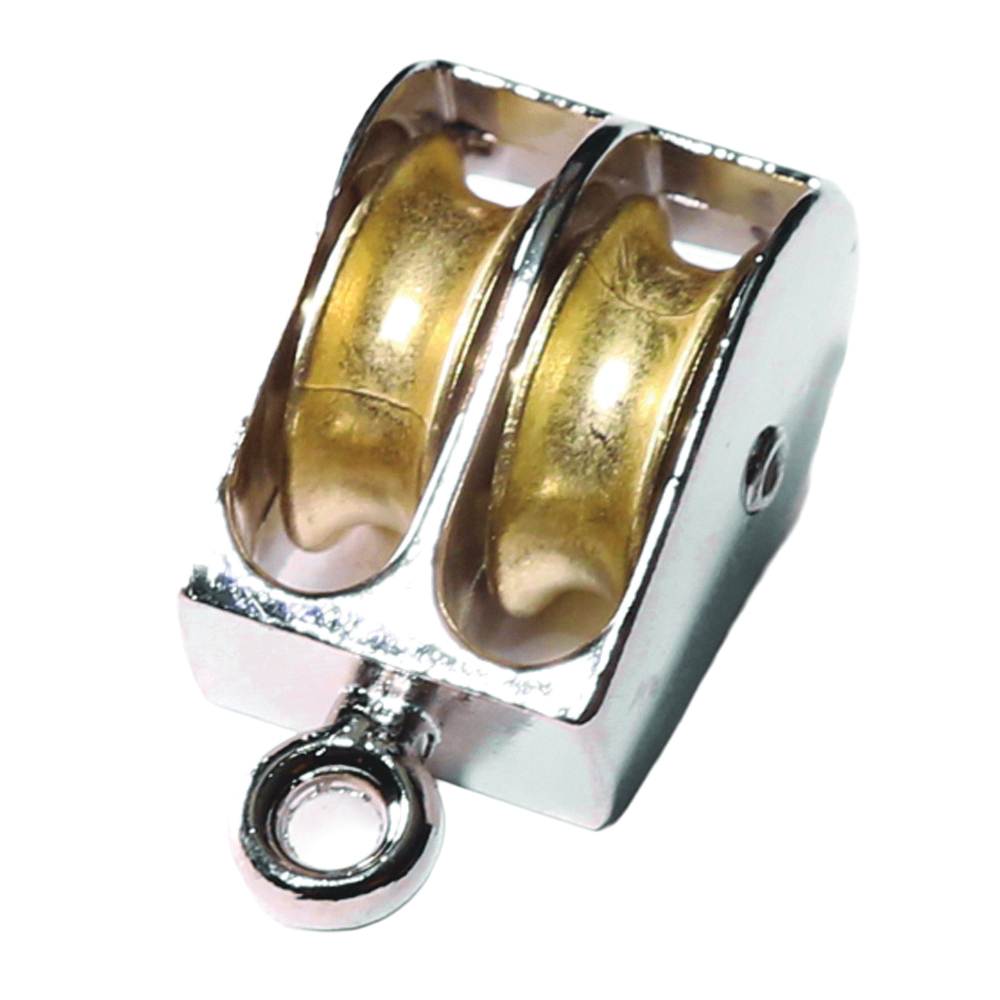 0176ZD-1 Rope Pulley, 1/4 in Rope, 55 lb Working Load, 1 in Sheave, Rigid Eye Attachment, Brass/Copper/Nickel