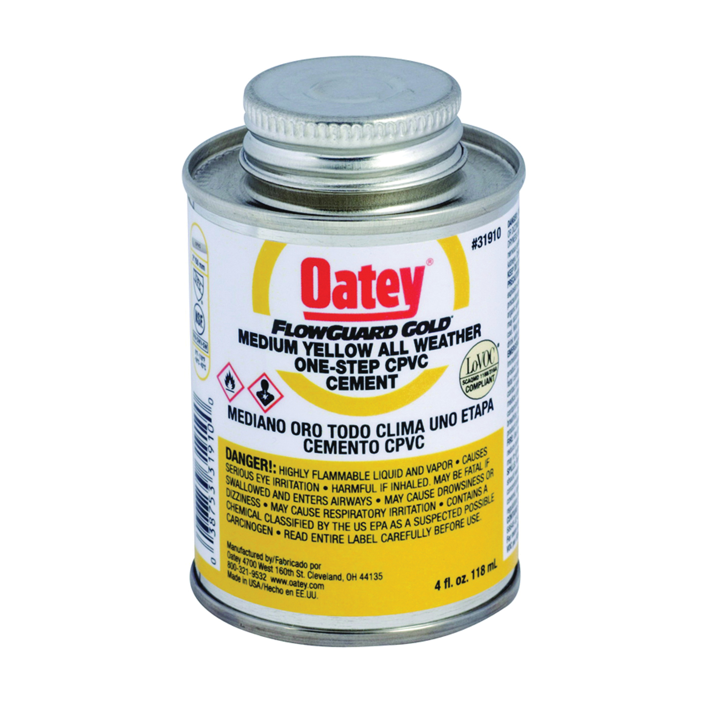 31910 Solvent Cement, 4 oz Can, Liquid, Yellow