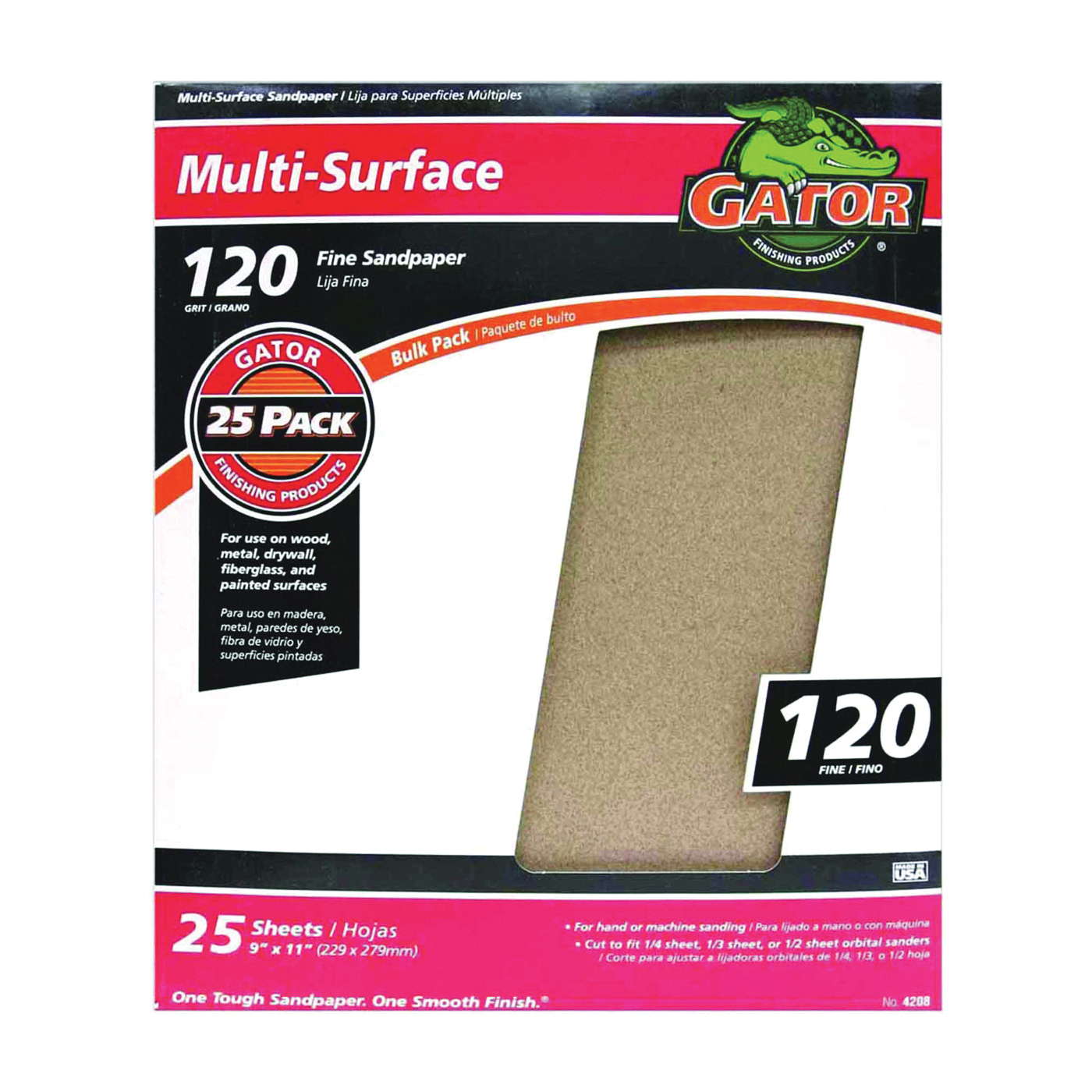 Gator 3263 Sanding Sheet, 11 in L, 9 in W, Aluminum Oxide Abrasive, 120 Grit, Fine - 1