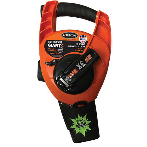 Giant Series G3X100 Chalk Line Reel, 100 ft L Line, Gear Rewind, 3:1 Gear Ratio