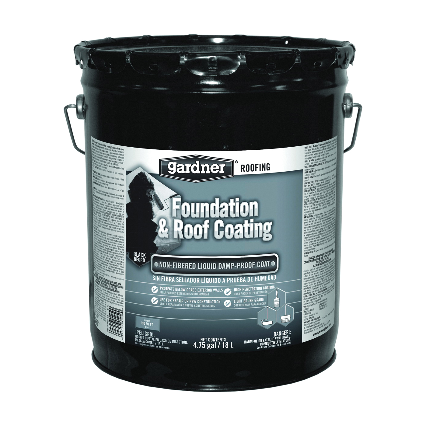 0125-GA Foundation and Roof Coating, Black, Liquid, 5 gal Pail