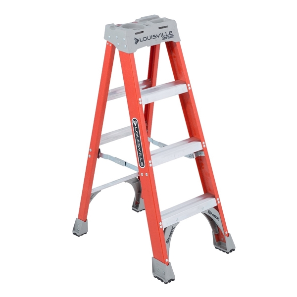 Louisville FS1504  4 ft. Step Ladder, 102 in. Max Reach, 3-Step, 300 lb, Type IA Duty Rating, Fiberglass