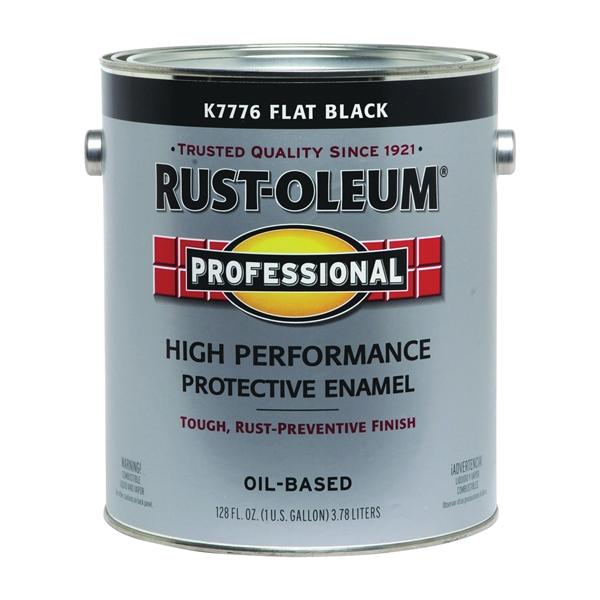K7776402 Enamel Paint, Oil Base, Flat Sheen, Black, 1 gal, Can, 265 to 440 sq-ft/gal Coverage Area