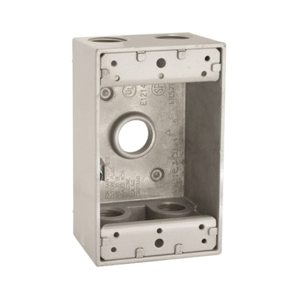 5331-0 Weatherproof Box, 5-Outlet, 1-Gang, Aluminum (Metal), Gray, Powder-Coated