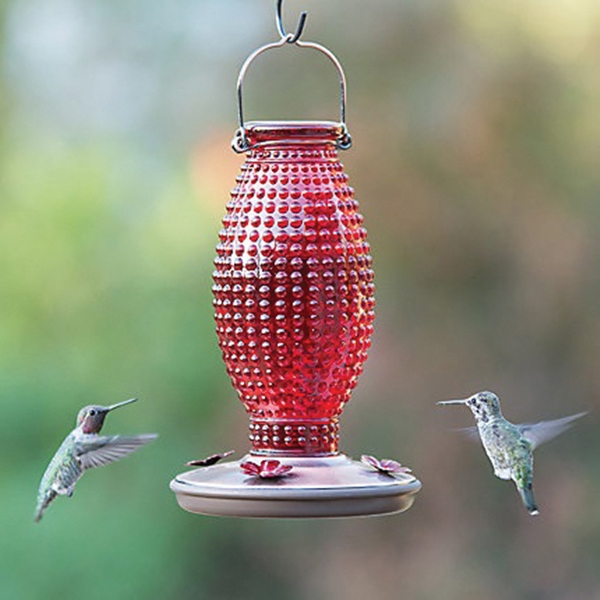 Perky-Pet 8130-2 Hummingbird Feeder, Hobnail Vintage, 16 oz, 4-Port/Perch, Glass, Red, 8.63 in H - 1