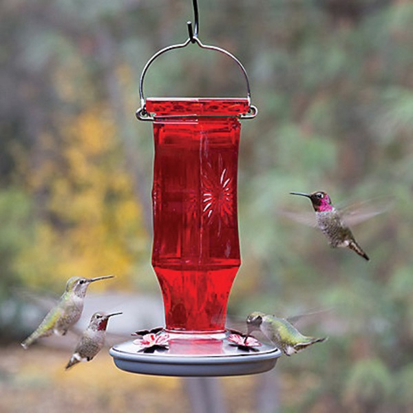 Perky-Pet 8139-2 Bird Feeder, Ruby Starburst Vintage, 16 oz, 4-Port/Perch, Glass, Red, 8-1/2 in H