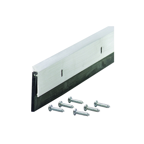 68247 Single Fin Door Sweep, 36 in L, 1/4 in W, 1-7/8 in H, Aluminum Flange, Rubber Insert, Silver