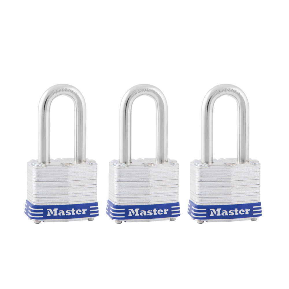 3TRILF Padlock, Keyed Alike, 9/32 in Dia Shackle, 1-1/2 in H Shackle, Steel Shackle, Steel Body, 3-pack