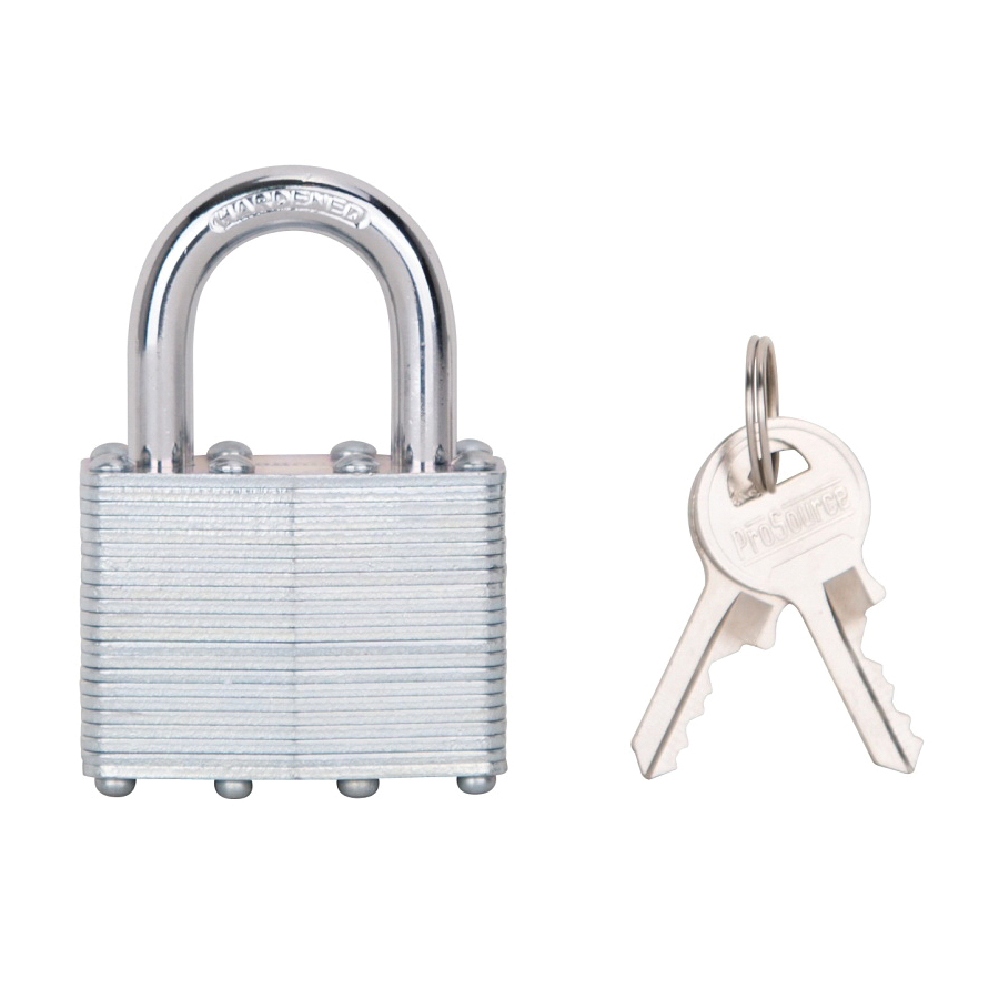 Padlock, Keyed Alike Key, Standard Shackle, 9/32 (7.1) in (mm) Dia Shackle, Steel Shackle, Silver