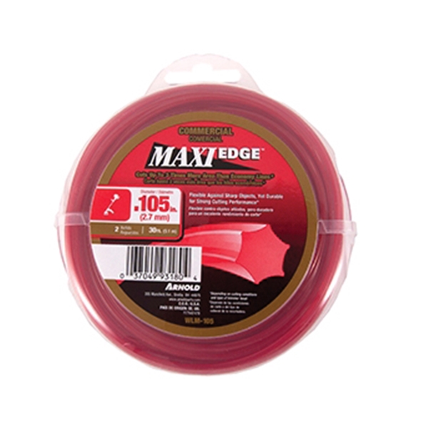ARNOLD Maxi Edge WLM-105 Trimmer Line, 0.105 in Dia, 30 ft L, Polymer, Red