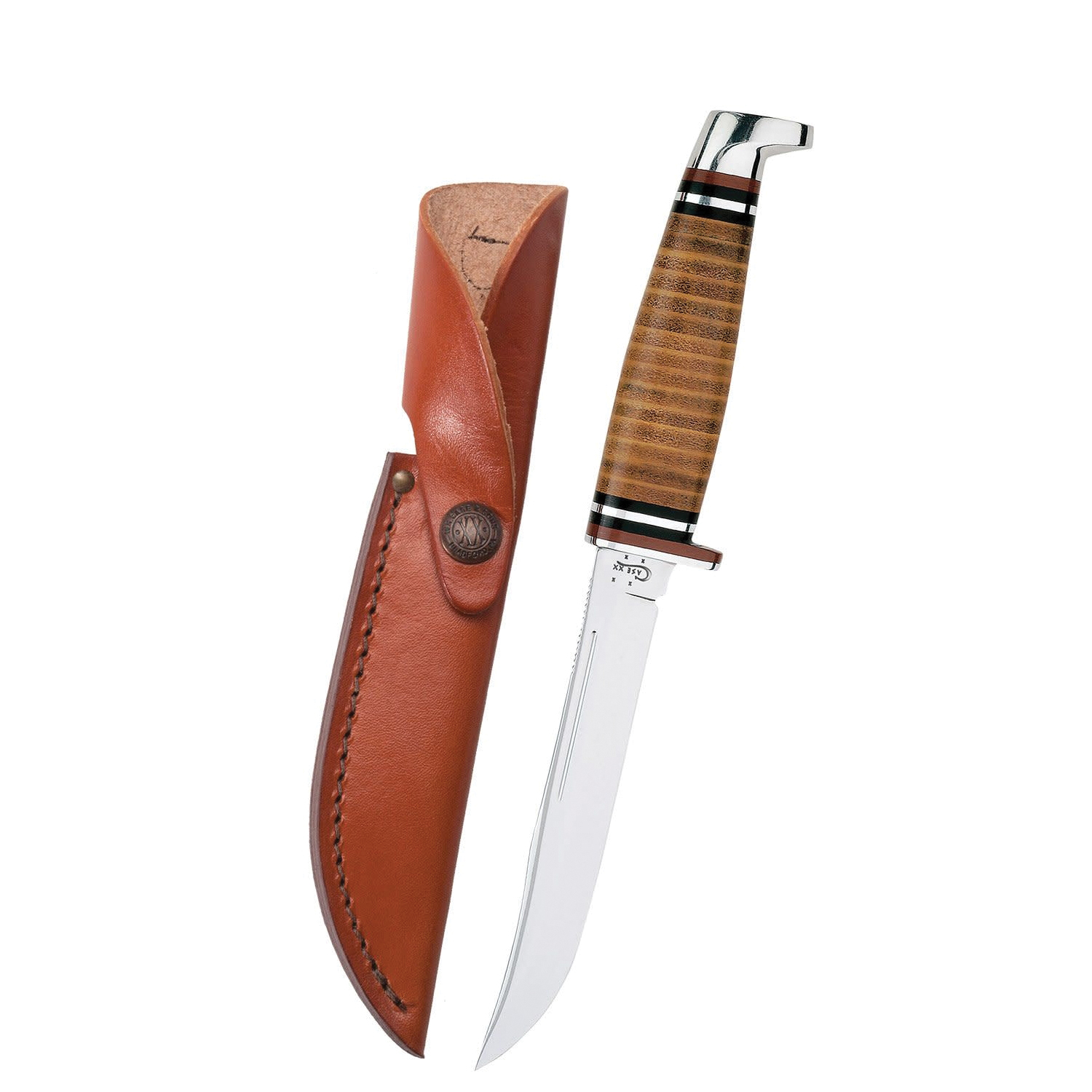381 Utility Knife with Sheath, 5 in L Blade, Stainless Steel Blade, Brown/Tan Handle