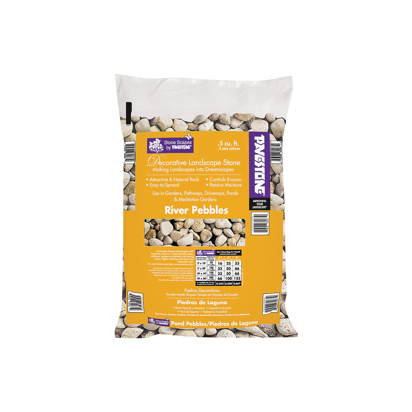 54250 River Pebbles, Decorative, Brown, 1/2 cu-ft, Bag