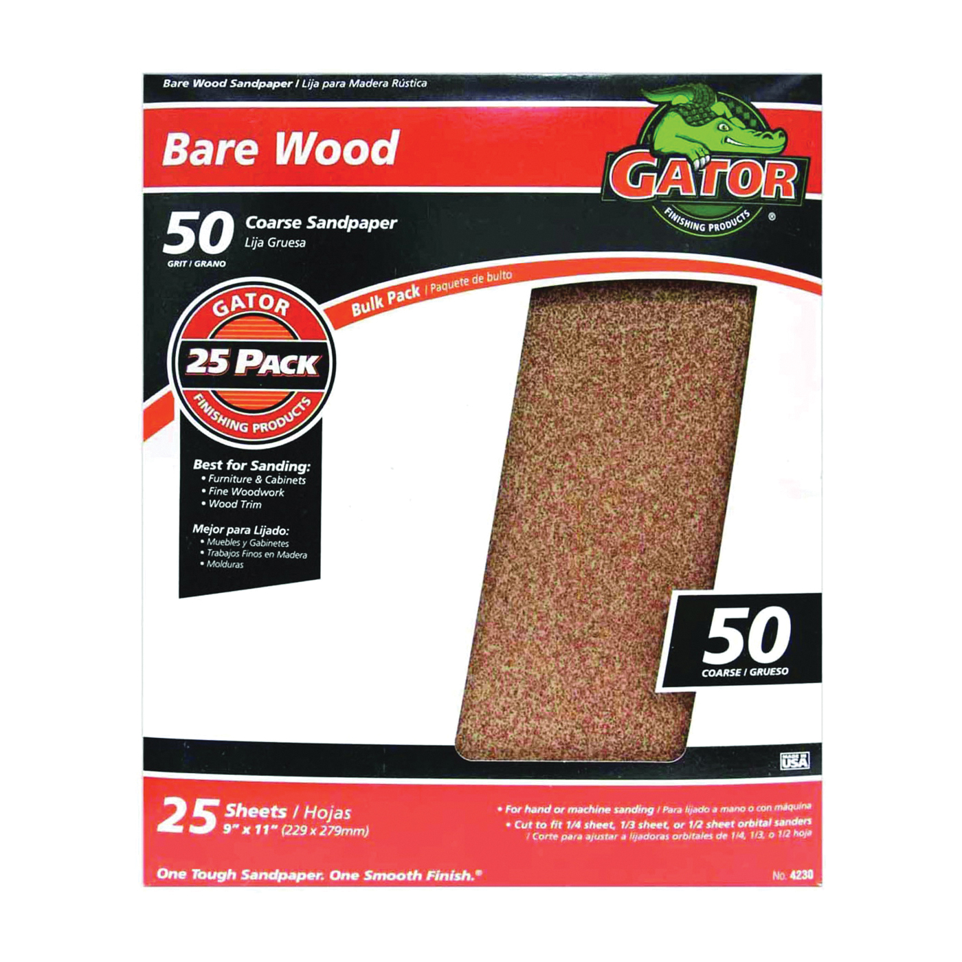 Gator 3279 Sanding Sheet, 11 in L, 9 in W, 50 Grit, Garnet Abrasive