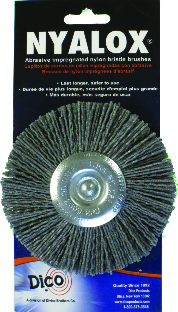 541-772-4 Mounted Wheel Brush, Nylon Bristle, 4 in Dia, 1/4 in Arbor/Shank