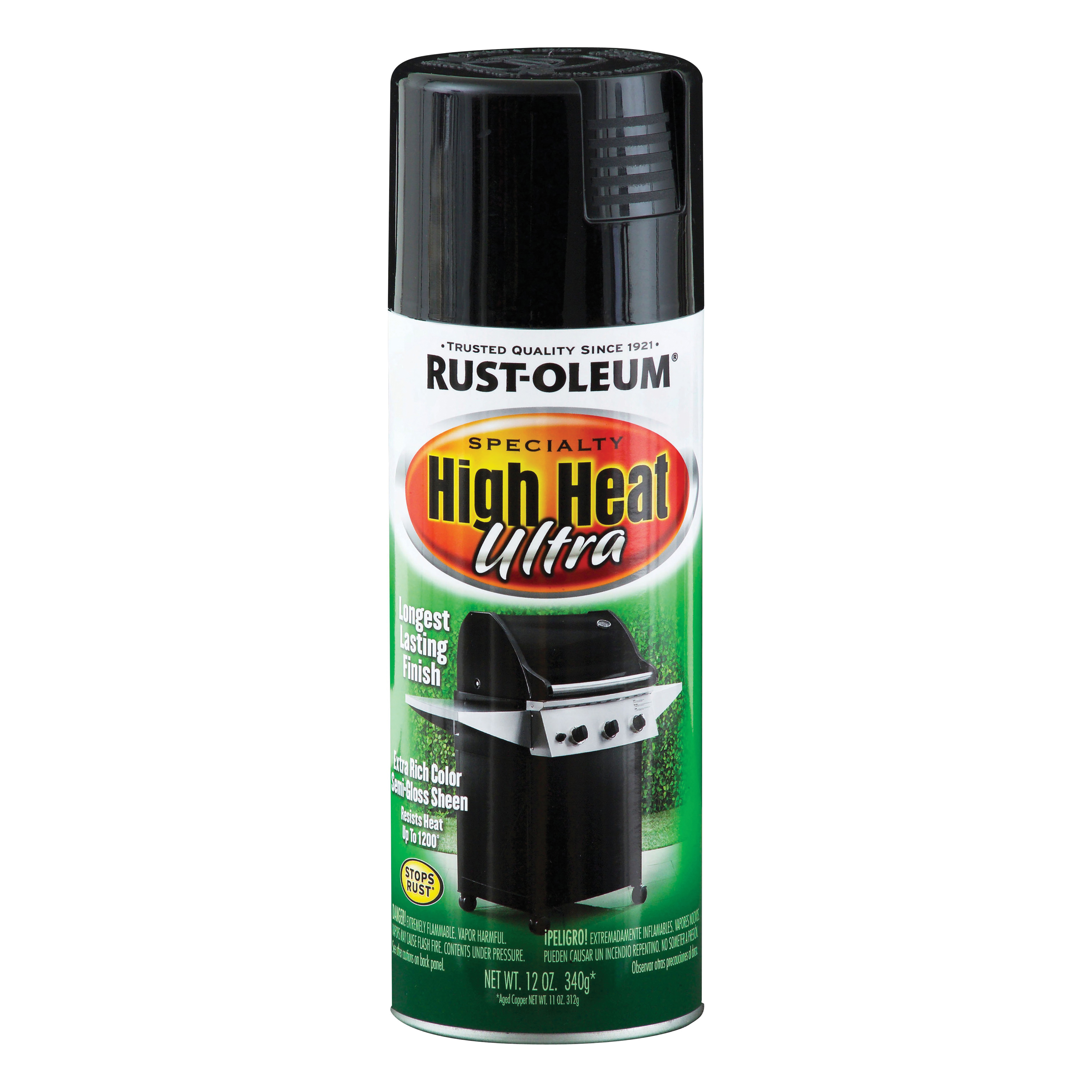 241169 High-Heat Spray Paint, Semi-Gloss, Black, 12 oz, Can, Oil Base