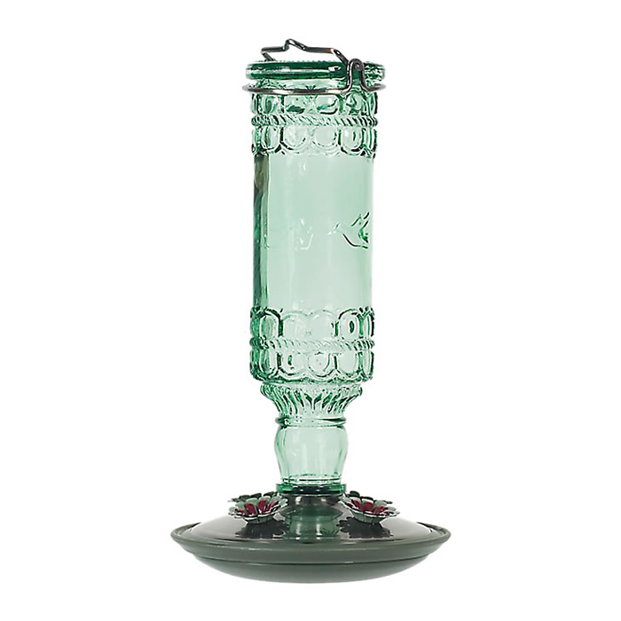 Perky-Pet 8108-2 Bird Feeder, Antique Bottle, 10 oz, 4-Port/Perch, Glass/Metal, Green, 10 in H - 1
