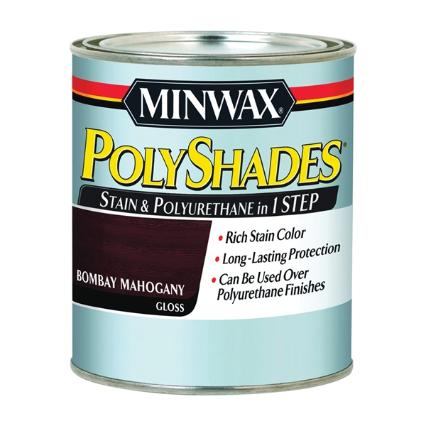 Polyshades 214804444 Waterbased Polyurethane Stain, Gloss, Liquid, Bombay Mahogany, 0.5 pt, Can