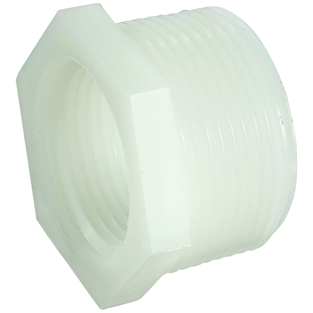53610-0806 Reducing Pipe Bushing, 1/2 x 3/8 in, Male x Female Thread, Nylon, White, 150 psi Pressure
