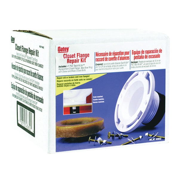 Twist-N-Set Series 43652 Closet Flange Repair Kit, 4 in Connection, PVC, White